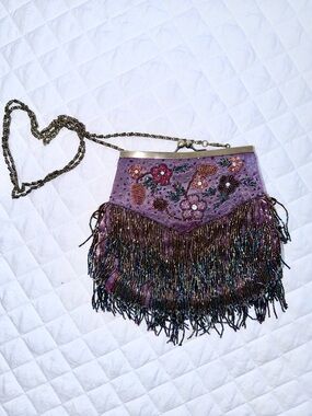 Purple Beaded Fringe Evening Clutch